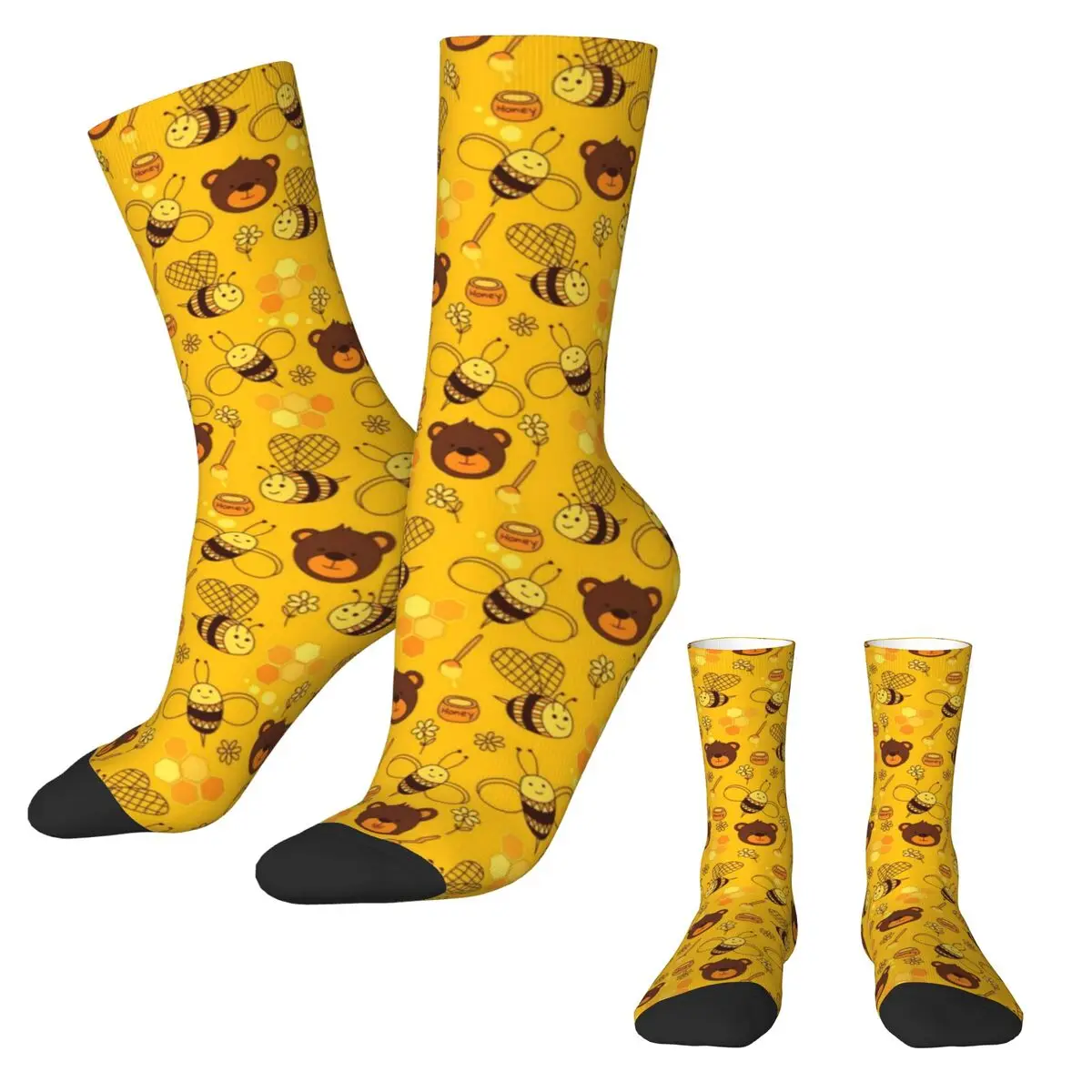 Medias con estampado de abejas de dibujos animados, calcetines bonitos y divertidos de osos, calcetines suaves de moda para correr en invierno, calcetines con diseño antibacteriano presente