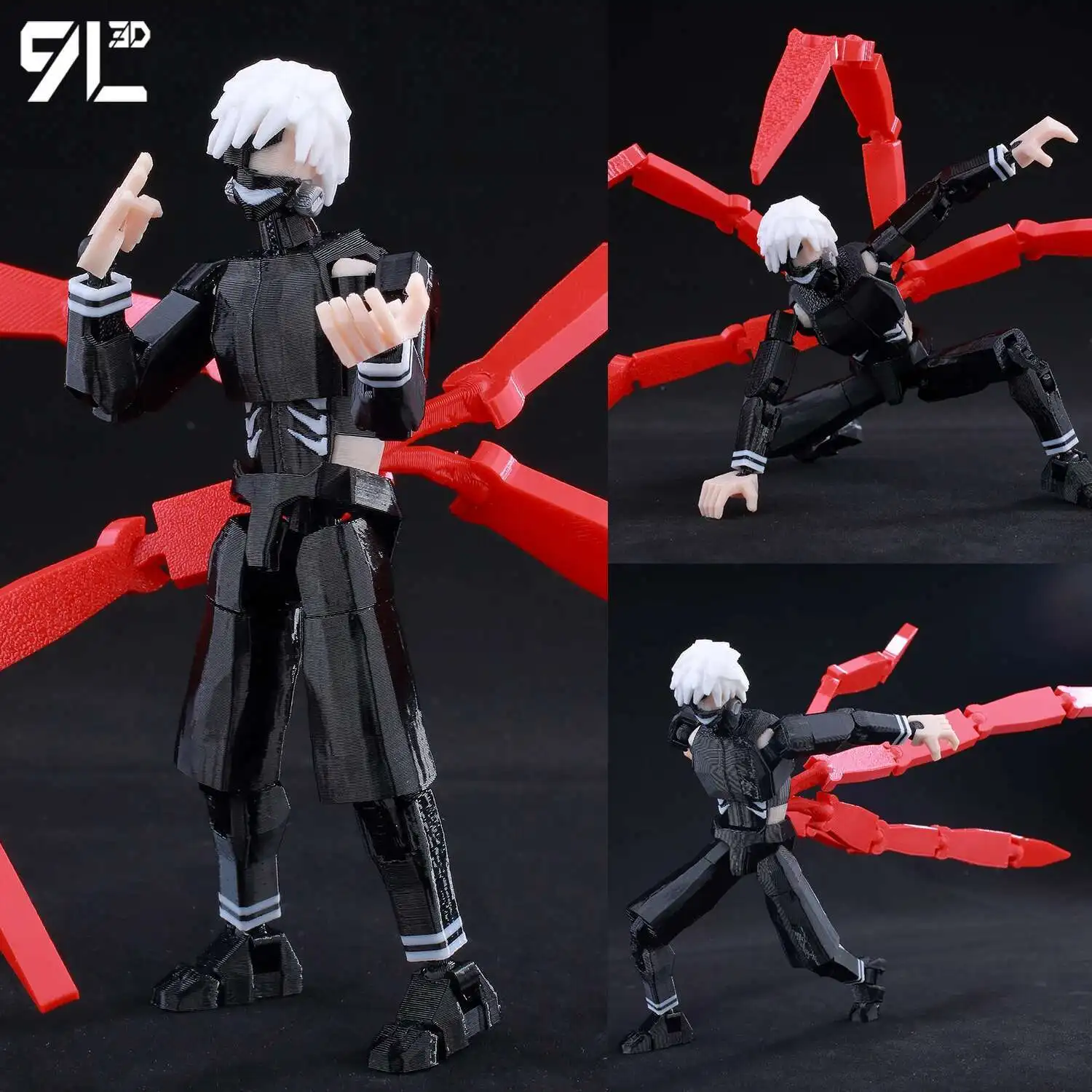 9L 3D Articulated Action Figure - Kaneki Ken From Tokyo Ghoul Lucky Dummy 13 Collectible One-Eyed Ghoul Ver Desktop Display Toys