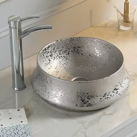 Desktop gold-plated ceramic wash basin elegant transparent gold tempered container bathroom bowl art sink basin