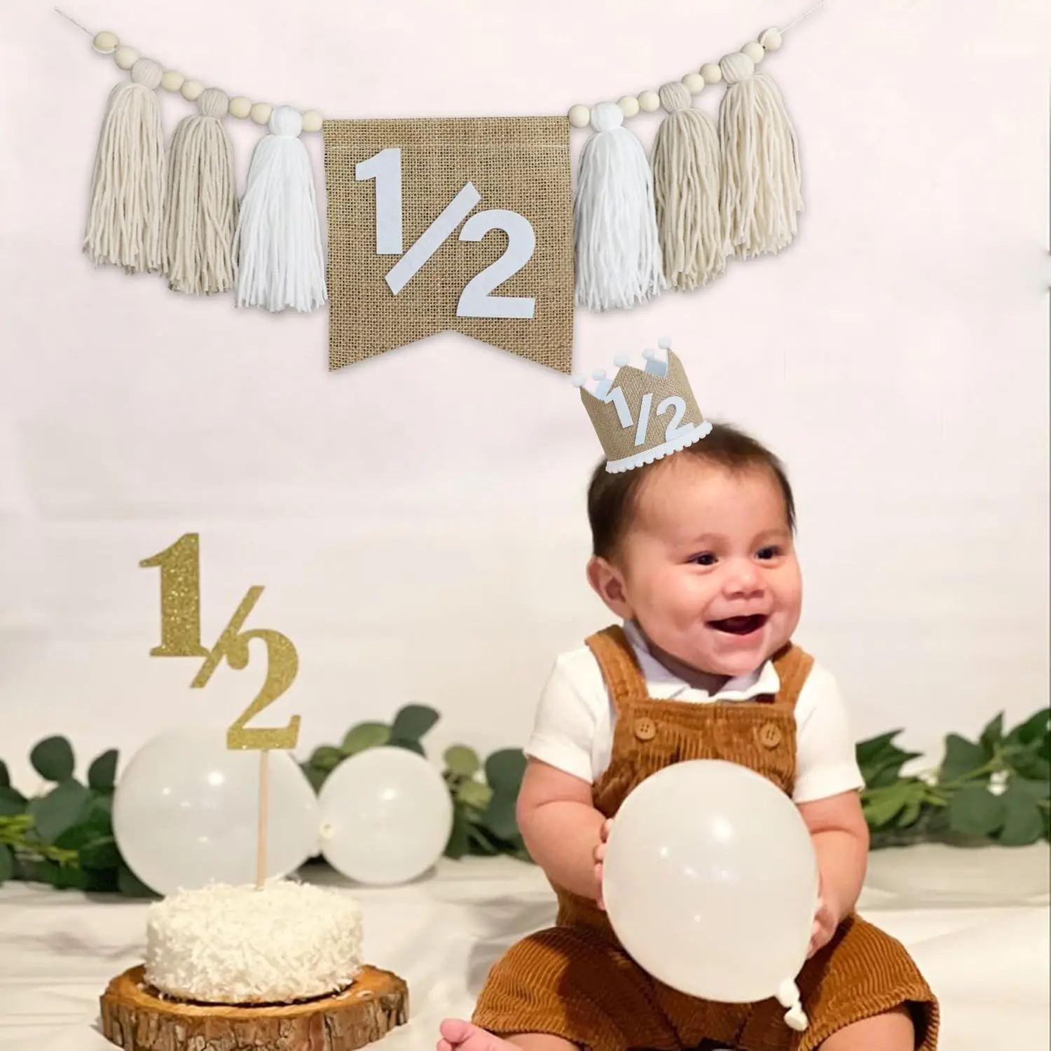 Half Birthday Decorations,1/2 Birthday High Chair Banner, Birthday Crown Hat, 6 Months Birthday Party Decorations Photo Props