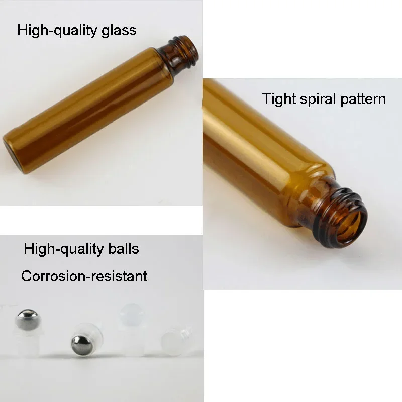 20/30/50Pcs 3/5/10ml Amber Thin Glass Roll on Bottle Essential Oil Vials Sample Test Perfume Bottle With Roller Funnel Syringe