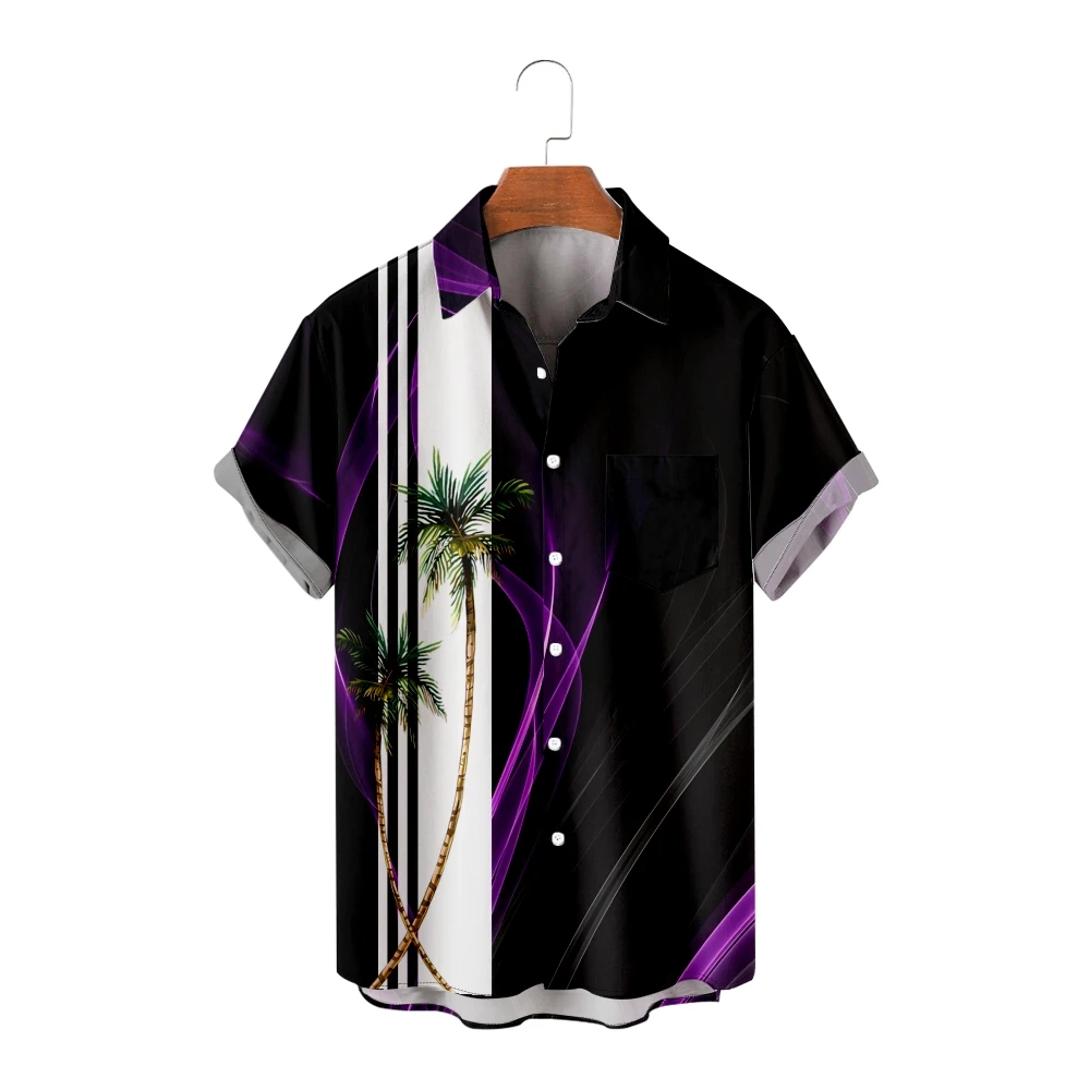 

Men's Casual Shirts Patchwork Coconut trees Logo Casual Short Sleeve Shirts Cool Summer Tops Vintage Breathable Plus Size