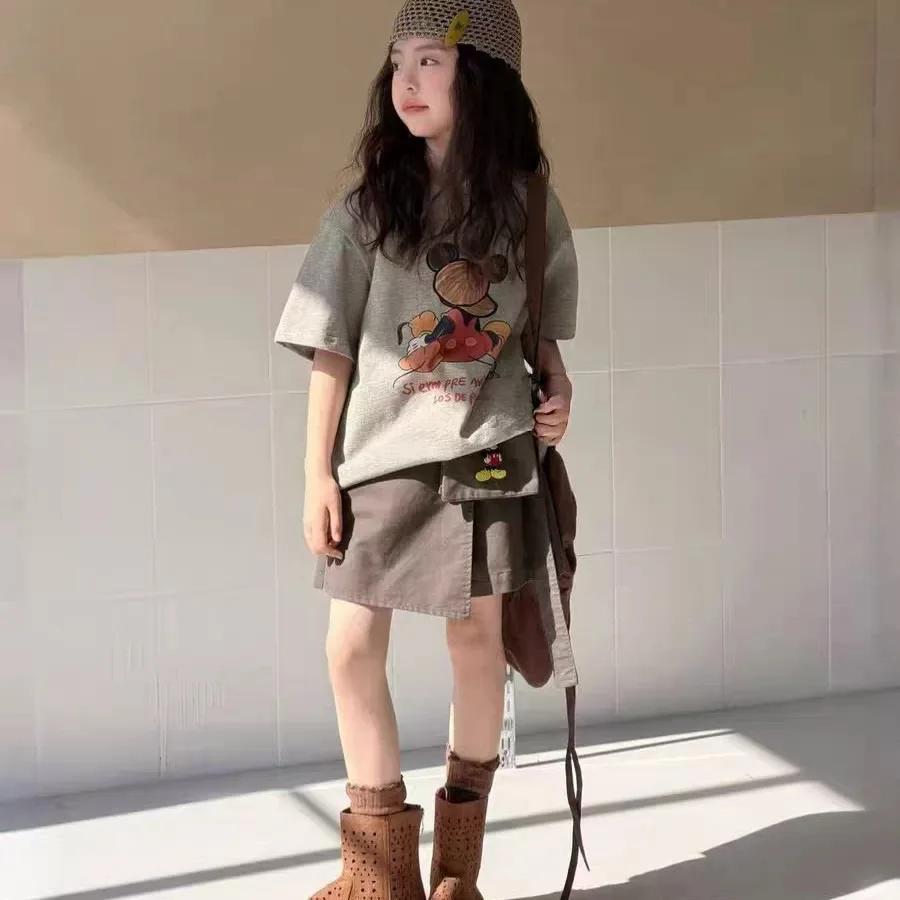

2026 New Girls Summer Korean Style Fashion Two Piece Set Elegant Loose Trendy Streetwear Casual Outfit For Middle And Older Kids