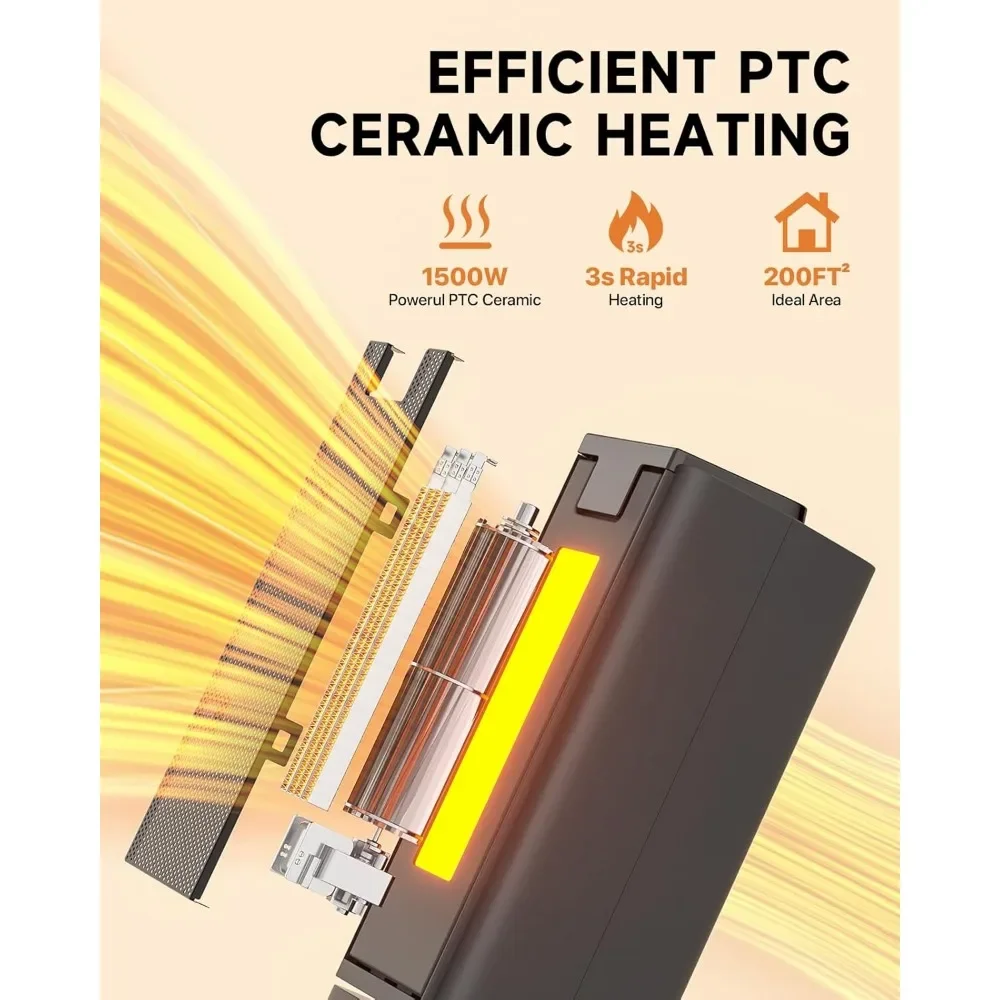 Calentador de espacio con control remoto, calentador de espacio de torre de cerámica PTC de 1500 W para uso en interiores, 70 ° Termostato programable del calentador de espacio oscilante