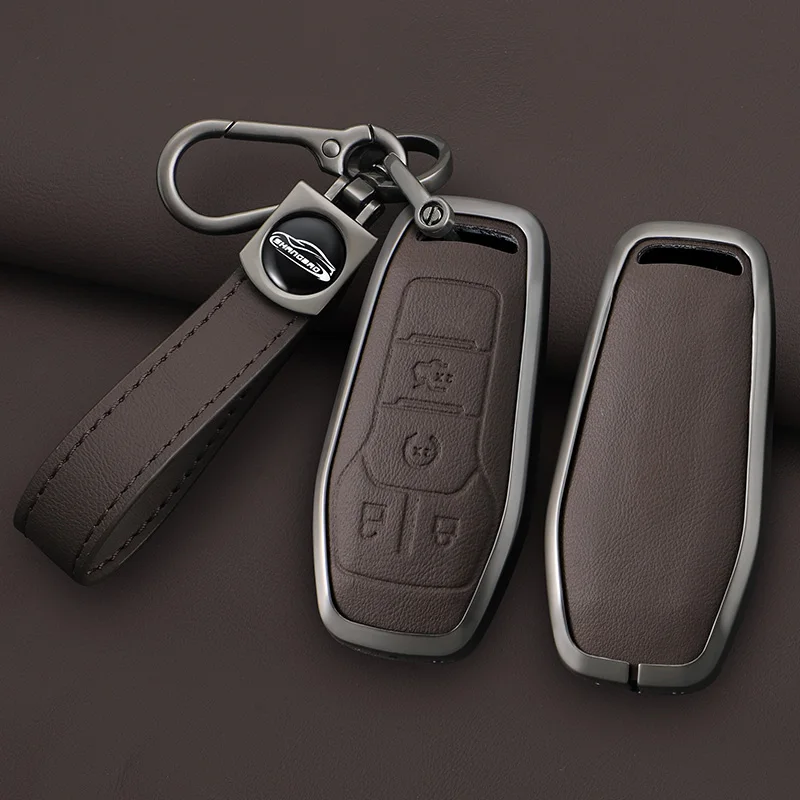 

Zinc Alloy Leather Car Remote Key Case Cover For Ford Fusion Mondeo Mustang F-150 Explorer Edge 2015 2016 2017 2018 Accessories
