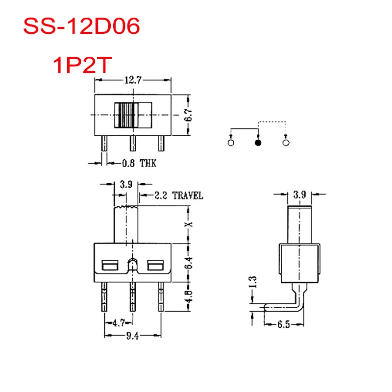 10PCS Microswitch SS-12D06 1P2T 3P 3 Feet 2 Gear Handle Length 5mm Bent Foot Toggle Switch