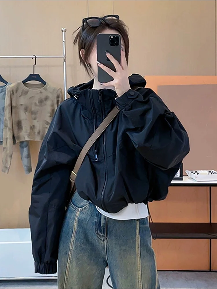 

American Sle ort Bla Women's Jaet Double Zipper Design Windproof Faionable Spring Autumn New Arrival Commute Sle