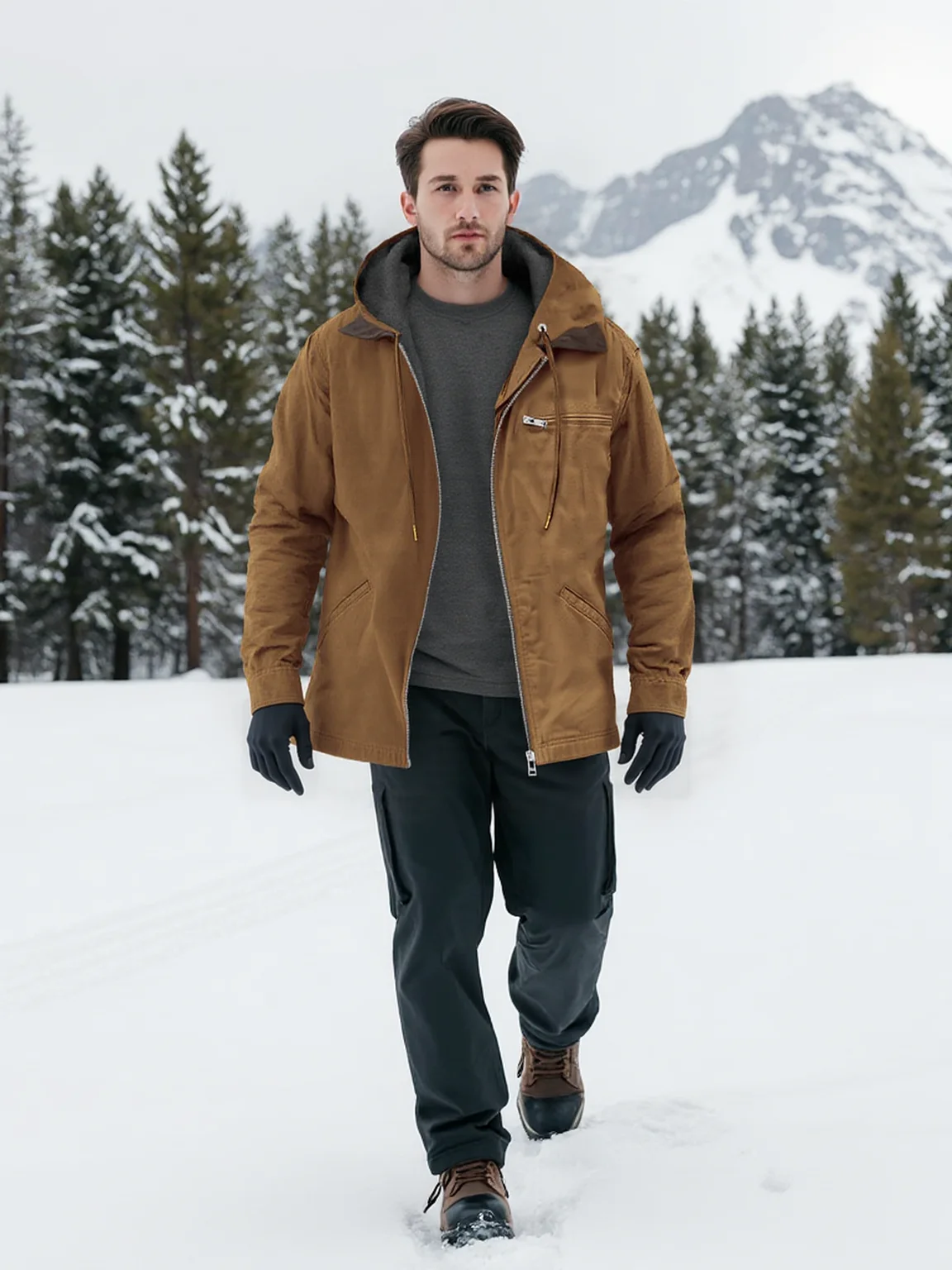 Мужская рабочая одежда премиум-класса 5XL с капюшоном, мужские пальто с карманами на молнии на флисовой подкладке, теплые зимние куртки с капюшоном для улицы