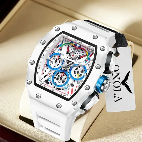 Orologio di lusso da uomo ONOLA moda casual nastro in silicone multifunzionale orologio al quarzo impermeabile bianco