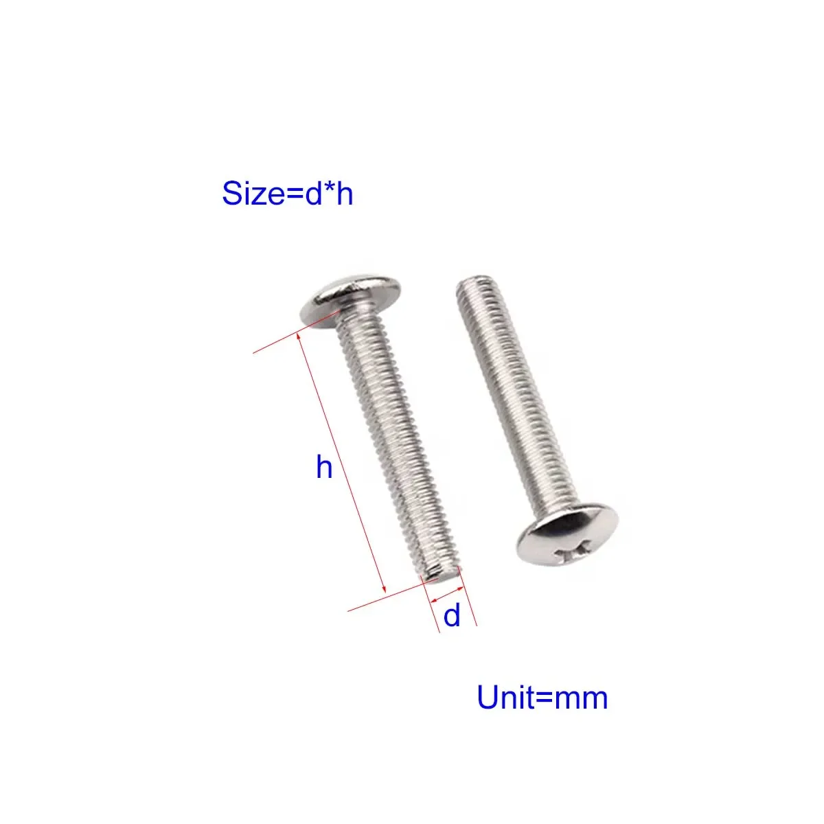 

304 Stainless Steel Cross Large Flat Head Screw Round Head Machine Thread M1M1.2M1.4M1.6M2M2.5