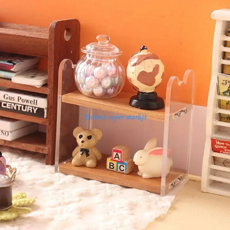 

090B Wooden Miniature Desktop Bookshelf for Dollhouses Accessories and Miniature Reading Room Desktop Arrangement Scene Decors
