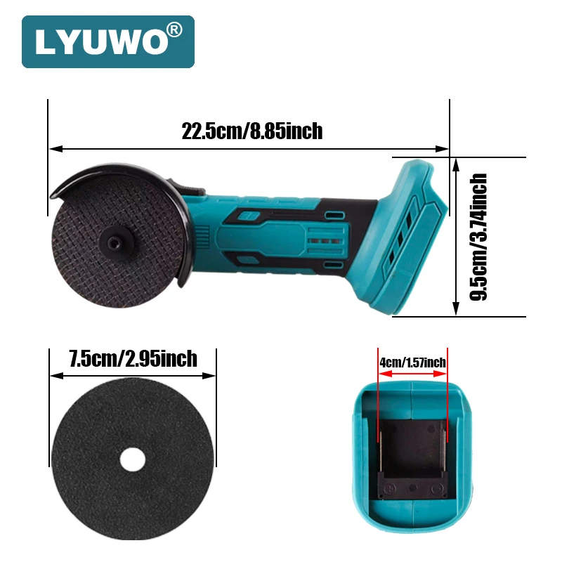 LYUWO 3 Inch Brushless Angle Grinder Cordless Polishing Machine Household Cutting Car Repair Power Tool For 18V21V MT Battery
