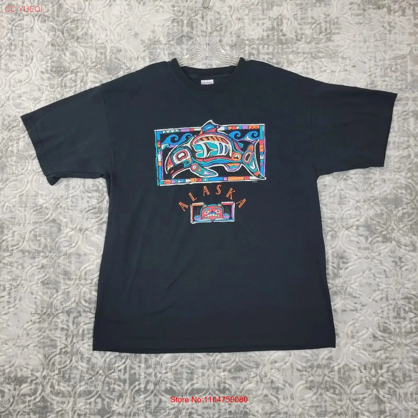 Alaska Salmon T Shirt Mens XL Extra Large Black Fishing Colorful vintage Washed homme Stretched Breathable Slightly Casual Soft