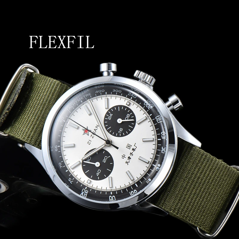 FLEXFIL 21 Zuan 1963 Chronograph Pilot Quartz Watch Men 42mm Panda Military Luminous Watches vintage Air Force Montre Homme