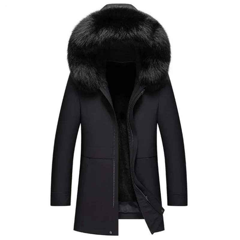 Chaqueta con capucha de pelo de conejo Rex para hombre, abrigo cálido de alta calidad con cuello de piel de zorro, novedad de invierno