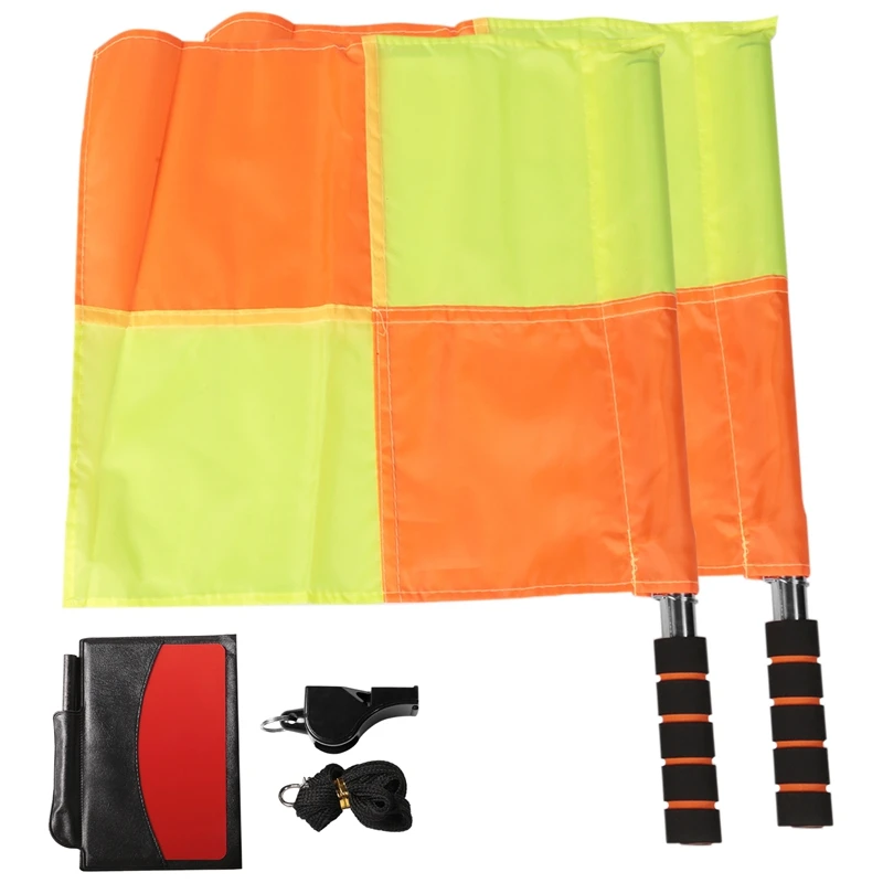 Soccer Referee Kit Football Checkered Soccer Flags Wallet Notebook With Red Yellow Card And Whistle