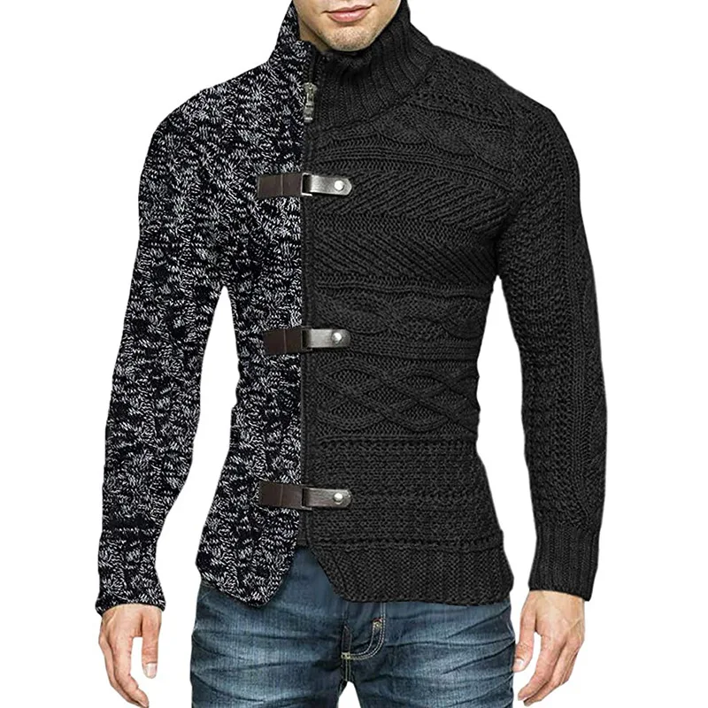 Autumn Winter New Sweater Coat Men's Fashion Slim-Fit Zipper Turtleneck Sweater Men Casual Long-Sleeved Cardigan Knitted Sweater