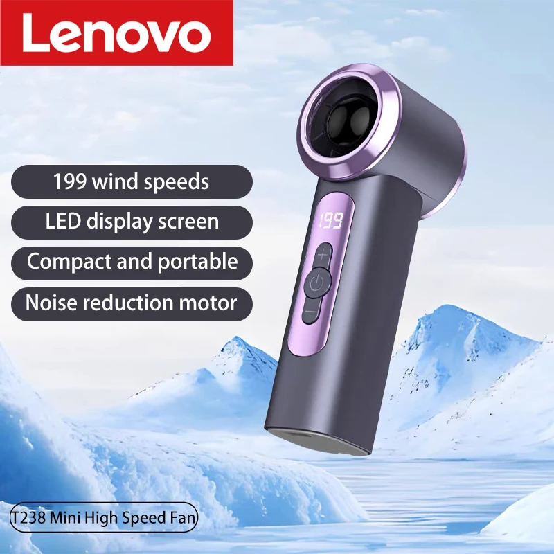 Lenovo T238 Handheld High-speed Fan Usb Mini Digital Display 199 Speed Violent Turbo Pocket Small Fan For Women Men Summer