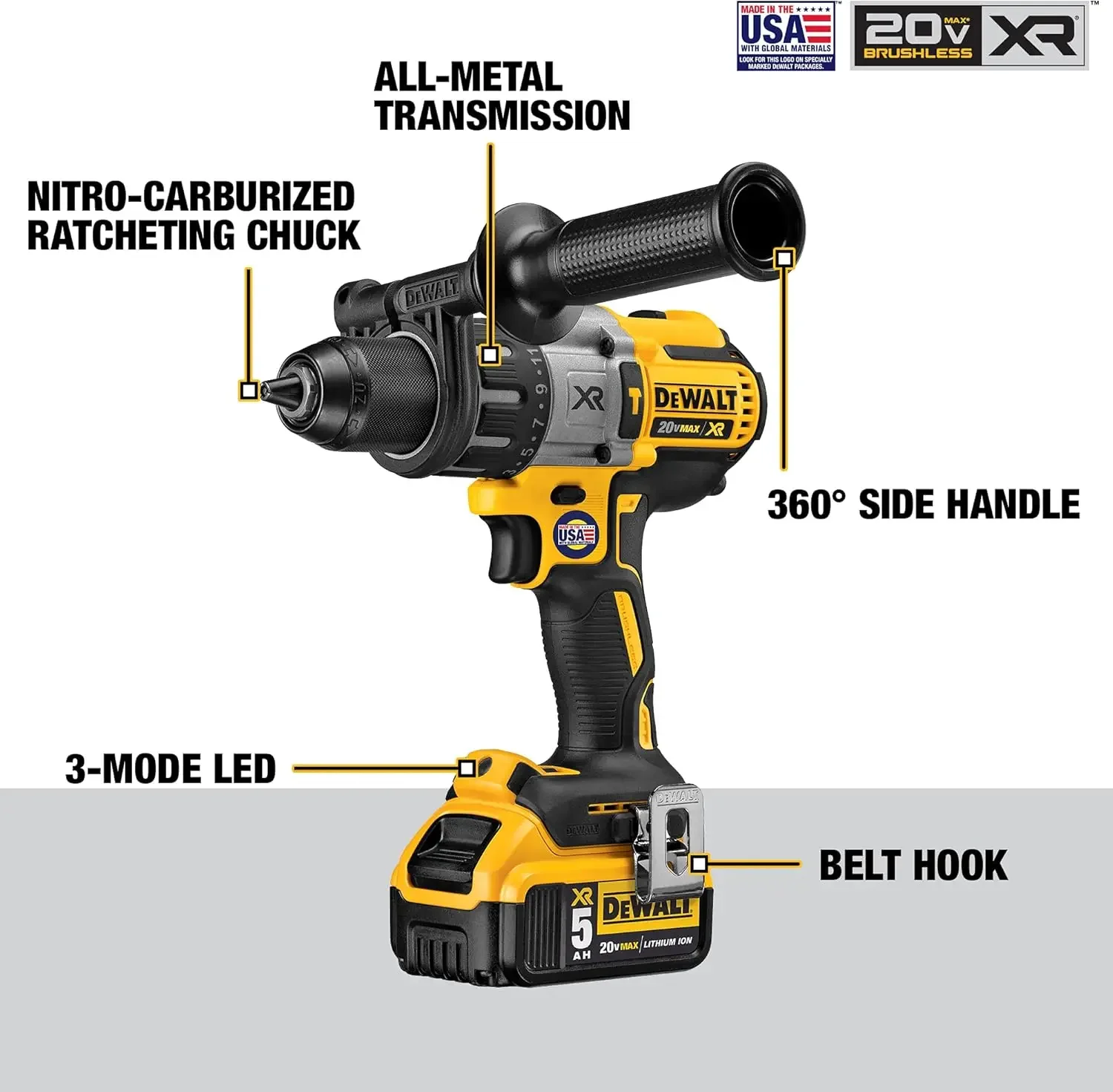 Kit de taladro percutor DEWALT 20V MAX XR, sin escobillas, 3 velocidades, inalámbrico (DCD996P2)