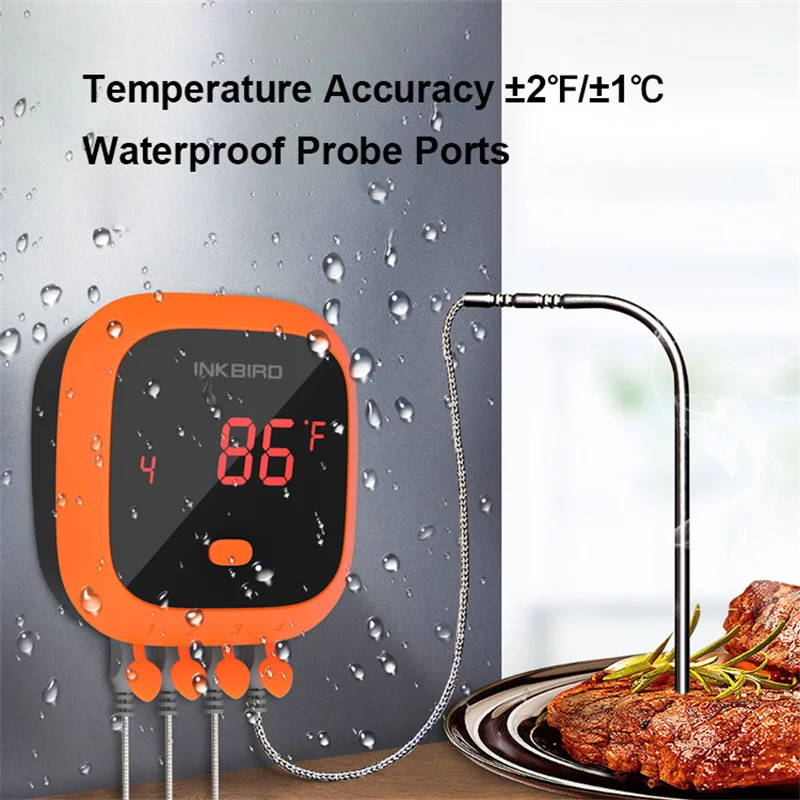 INKBIRD Waterproof BBQ Meat Thermometer IBT-4XC Bluetooth Grilling Thermometer Alarm Outdoor Cooking for BBQ Kitchen Smoker Oven