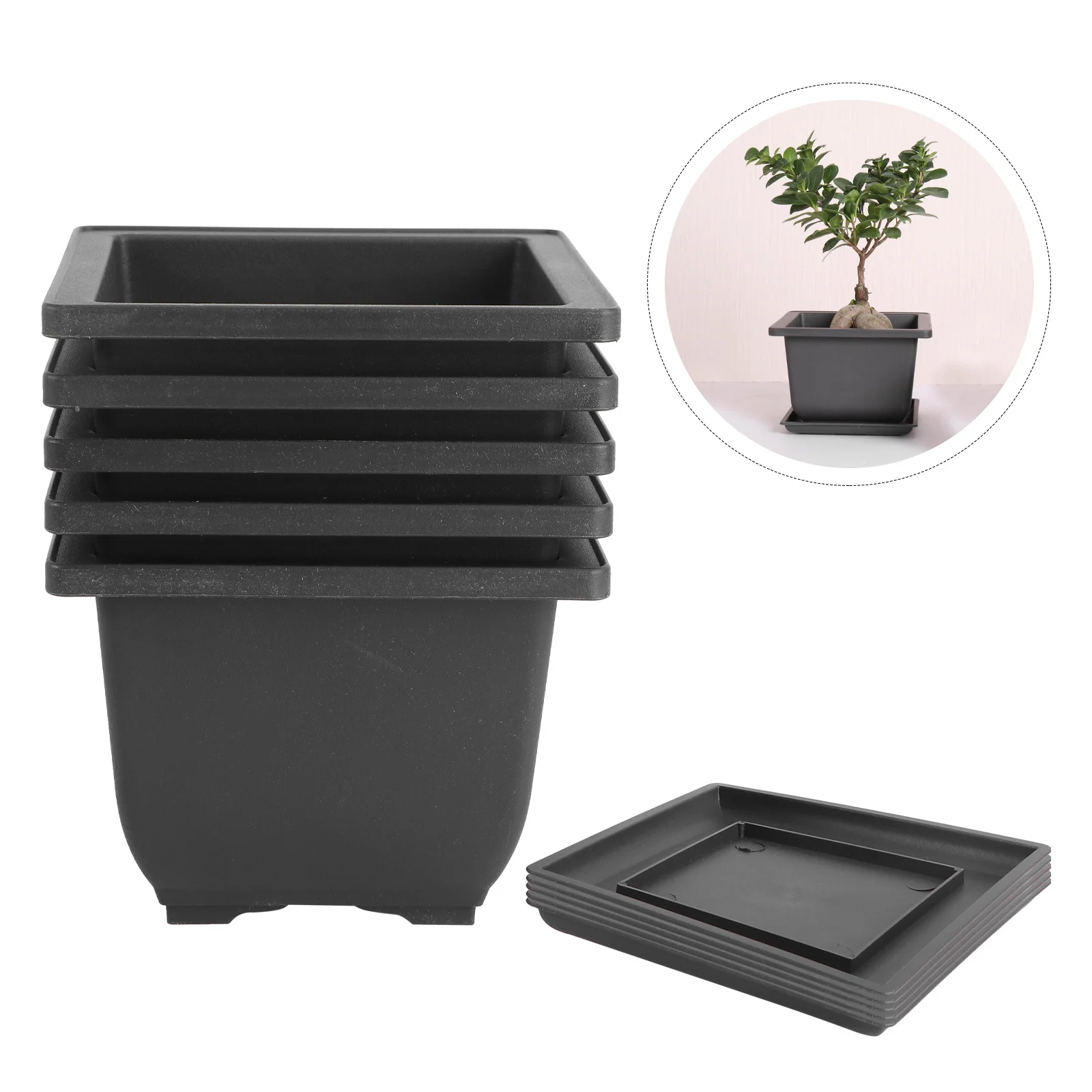 

5 set Vintage Flower Pots Set Durable Succulent Containers For Home Office Garden Bonsai Planting Simple Square Potted Plant