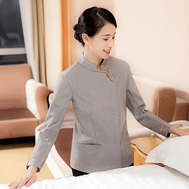 زي عمل التنظيف للنساء، منظف غرفة الفندق، العمة، بيت الضيافة، نادل قابل للتنفس، أكمام طويلة للخريف والشتاء