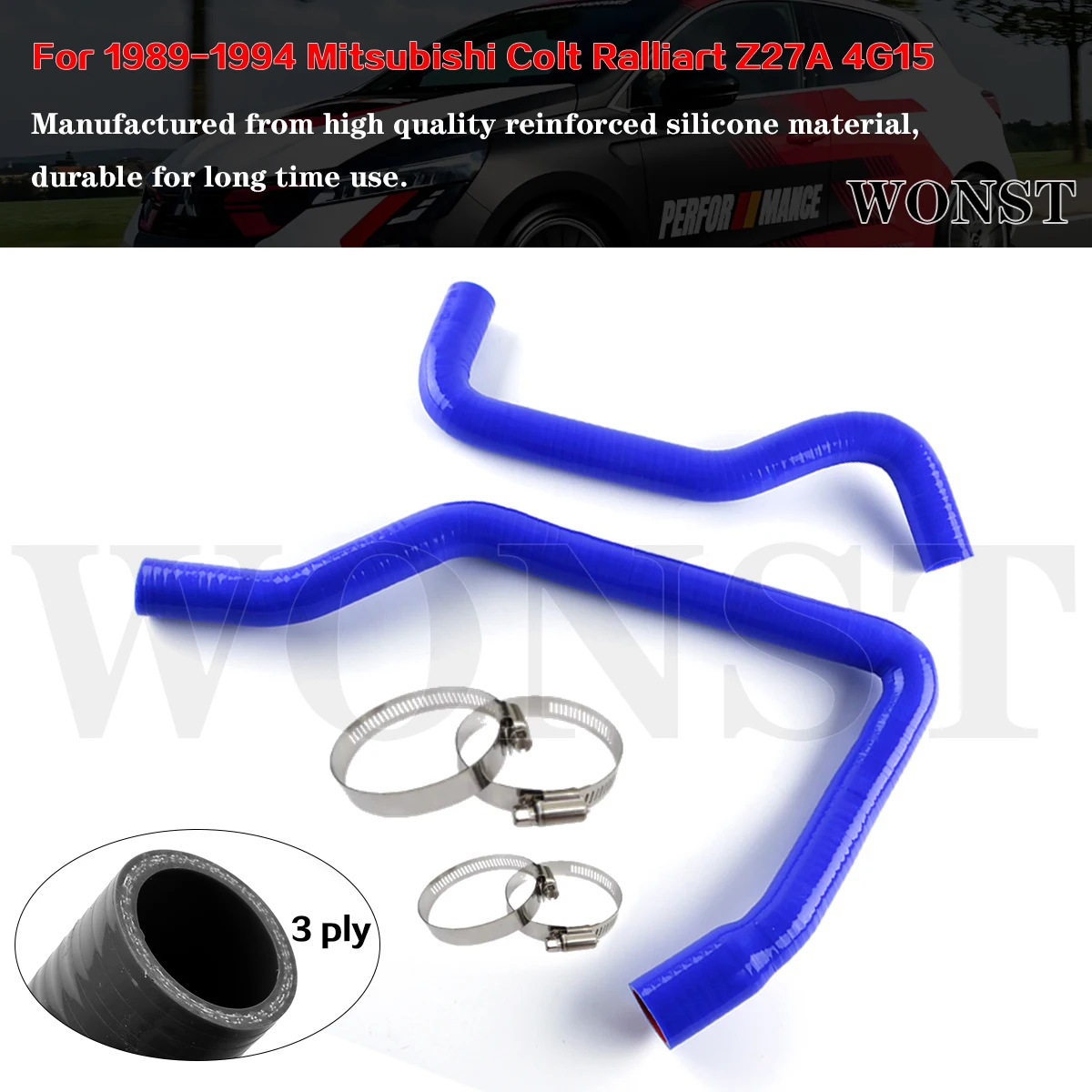

2Pcs Blue For Mitsubishi Colt Ralliart Z27A 4G15 1989 1990 1991 1992 1993 1994 Silicone Radiator Coolant Hose