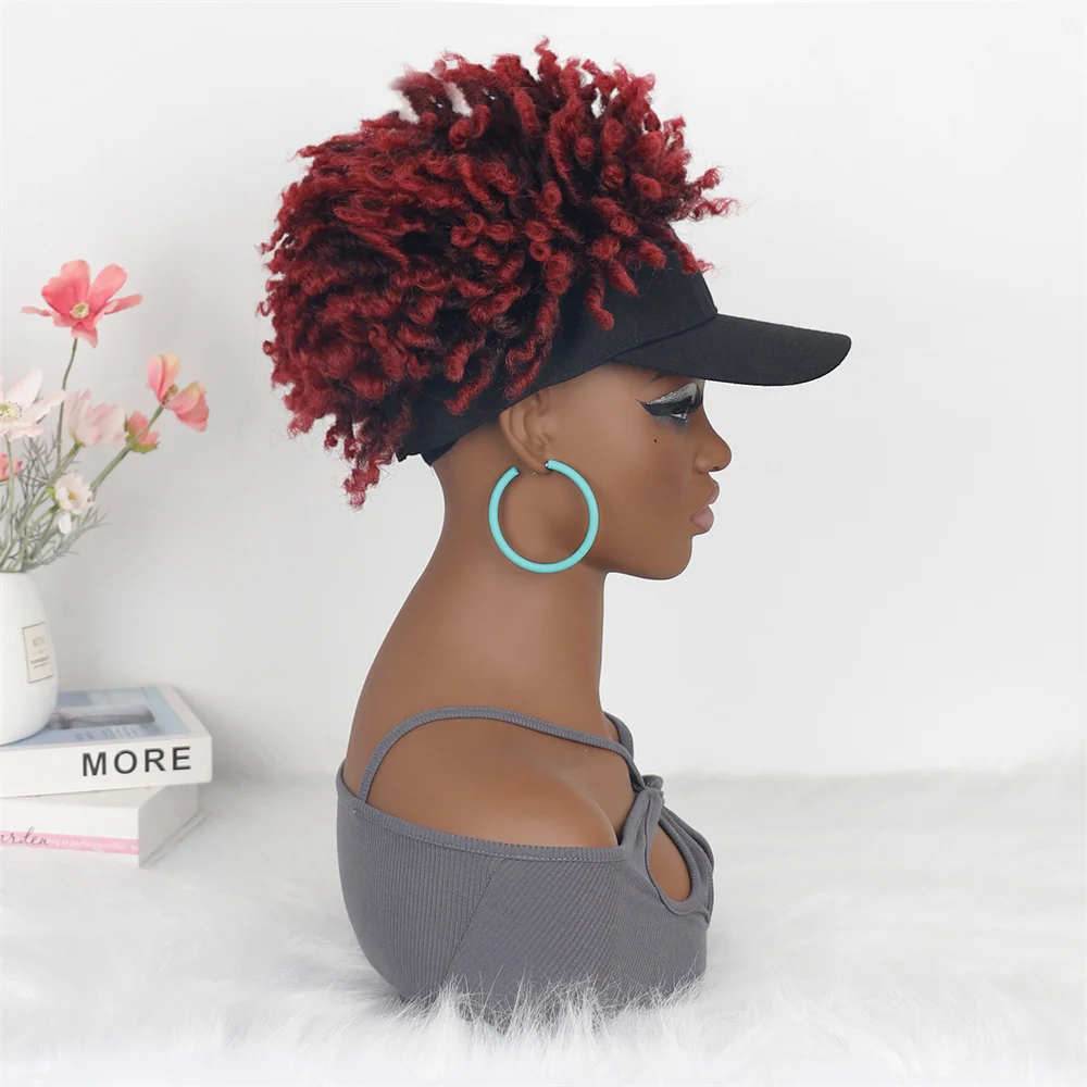 قبعة شعر مستعار قصيرة مجعدة من الأفرو مع قبعة مدمجة، ضفائر كروشيه سهلة الذهاب، صيانة منخفضة قابلة للتمدد للنساء ذوات البشرة السمراء #4