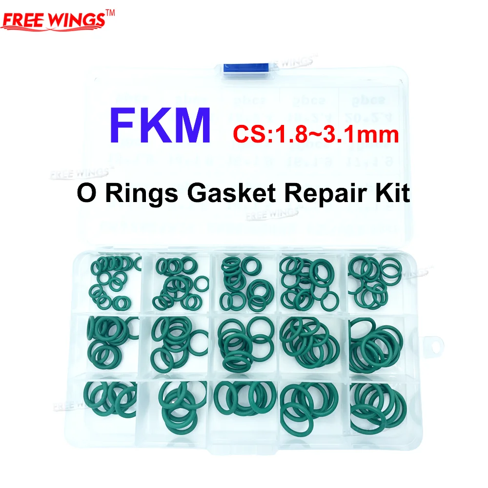 

125/150pcs CS1.8~3.1mm FKM O Rings Gasket Repair Kit Oil-resistant High-temperature Corrosion Fluororubbe Seals Complete