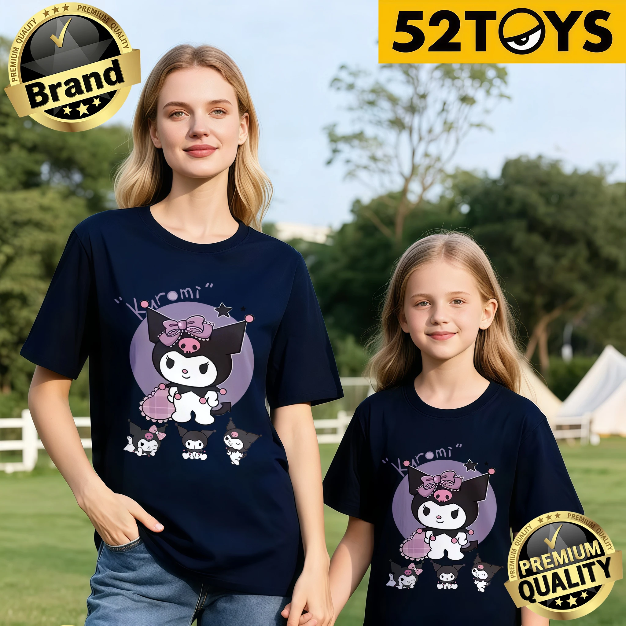Bedrucktes T-Shirt aus Reiner Baumwolle von Curromi mit Mini-Freundchen für Sommer 2026, Entspannt, Bequem, Lässig (Einzelstück)