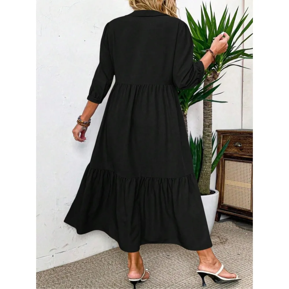 Sukienka codzienna dla kobiet plus size z rękawami do połowy ramienia, plisowana z przodu, zapinana na guziki, modna sukienka do noszenia na co dzień dla kobiet.