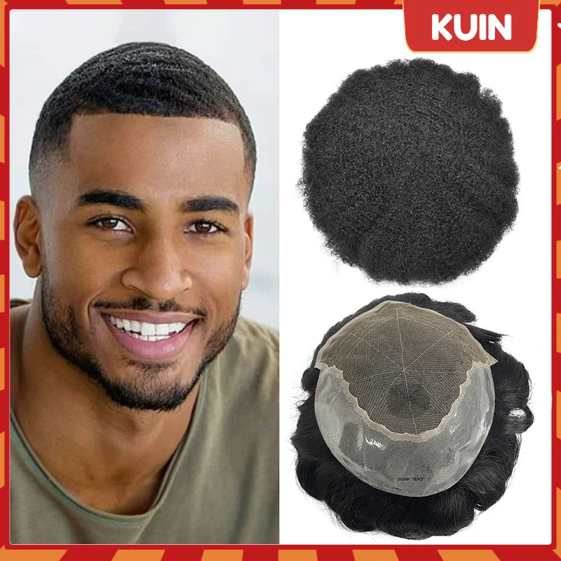 

Q6 Afro 4mm-25mm Curl Lace&PU Base Men Toupee 0.06-0.08mm Indian Human Hair Replacement System Prosthesis Men Wigs Natural Color