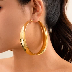 Exaggerated Big Punk Geometric Circle Hoop Earrings for Women 2024 Trend Vintage Smooth Piercing Earring Y2K Jewelry Gift New