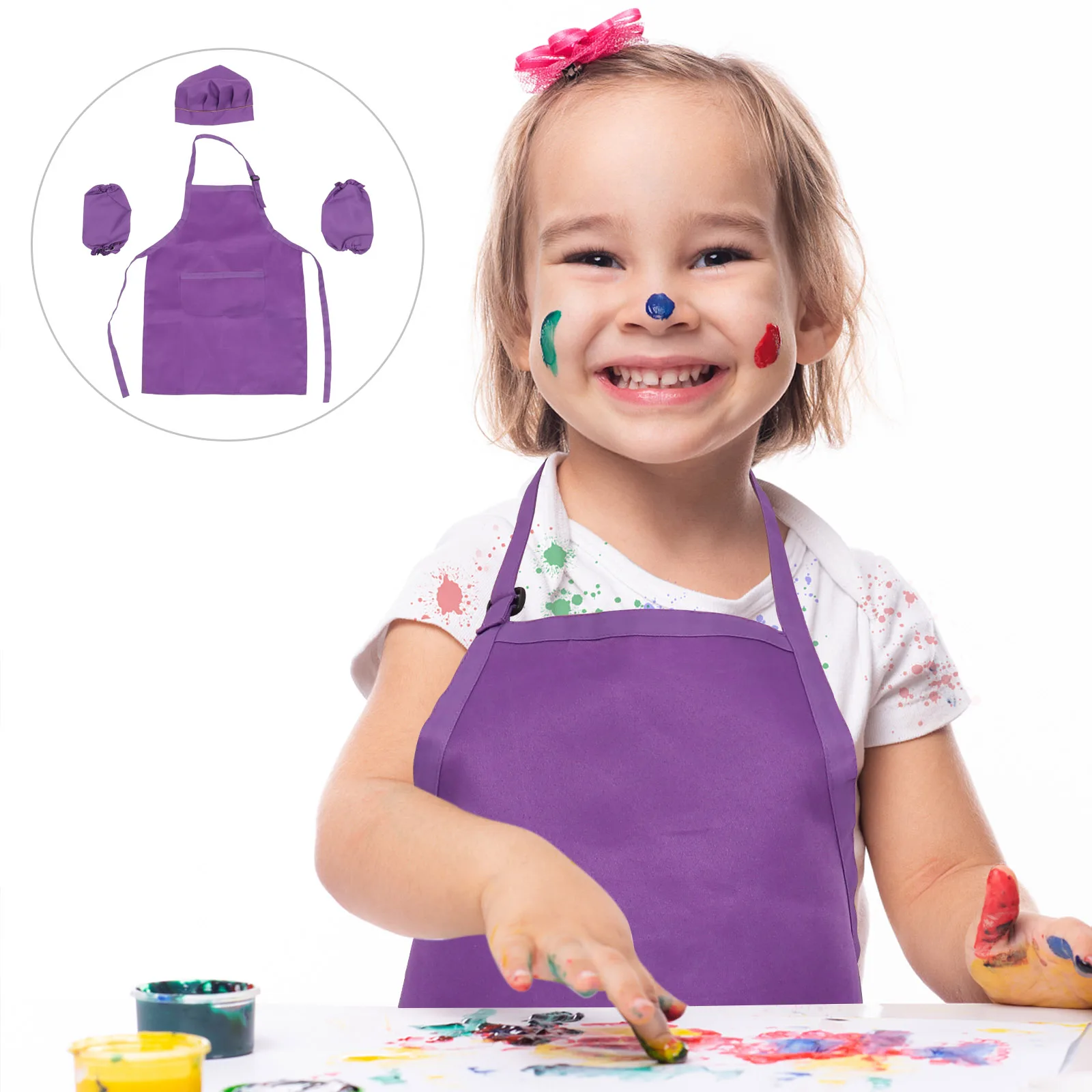 

Children's Hat Sleeve Apron Suit Cooking Hand Clothing Kids Chef Playset