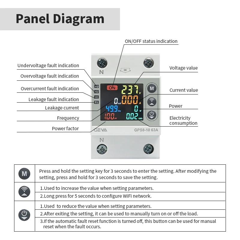 GEYA Voltage/Current Protector Switch WiFi Smart Bi-Directional Energy Power kWh Digital Meter Smart Life Over/Under Voltage - Image 2