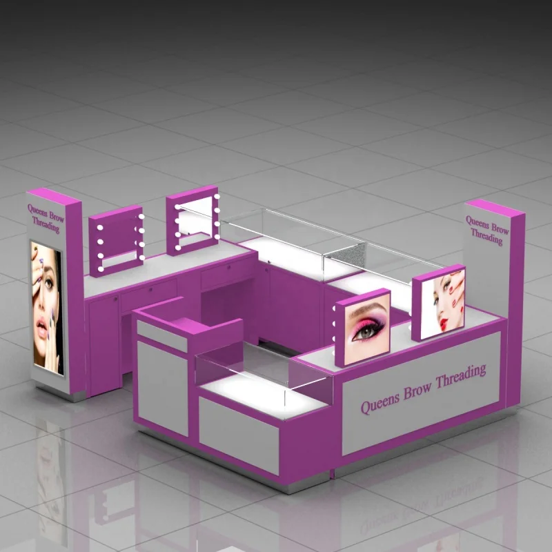 custom，Custom Size Eyebrowing Kiosk with LED Light Nail Polish Kiosk Wooden Fashionable Mall Kiosk for Eyebrow Threading