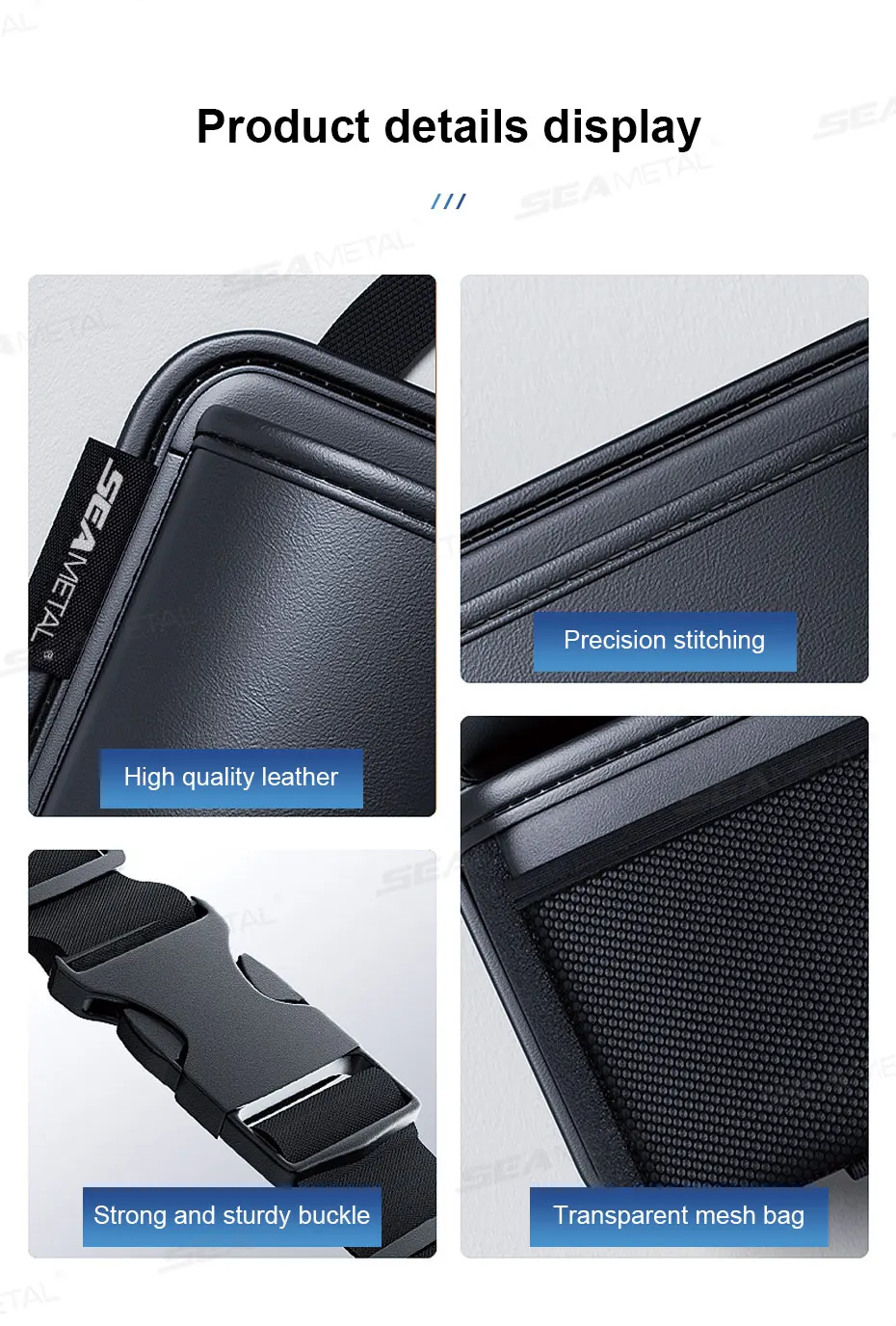 SEAMETAL Auto Stamm Pu Leder Lagerung Tasche Innen Auto Rücksitz Tasche Große Kapazität Hängen Organizer Für SUV Limousine Fließheck – Detail 17