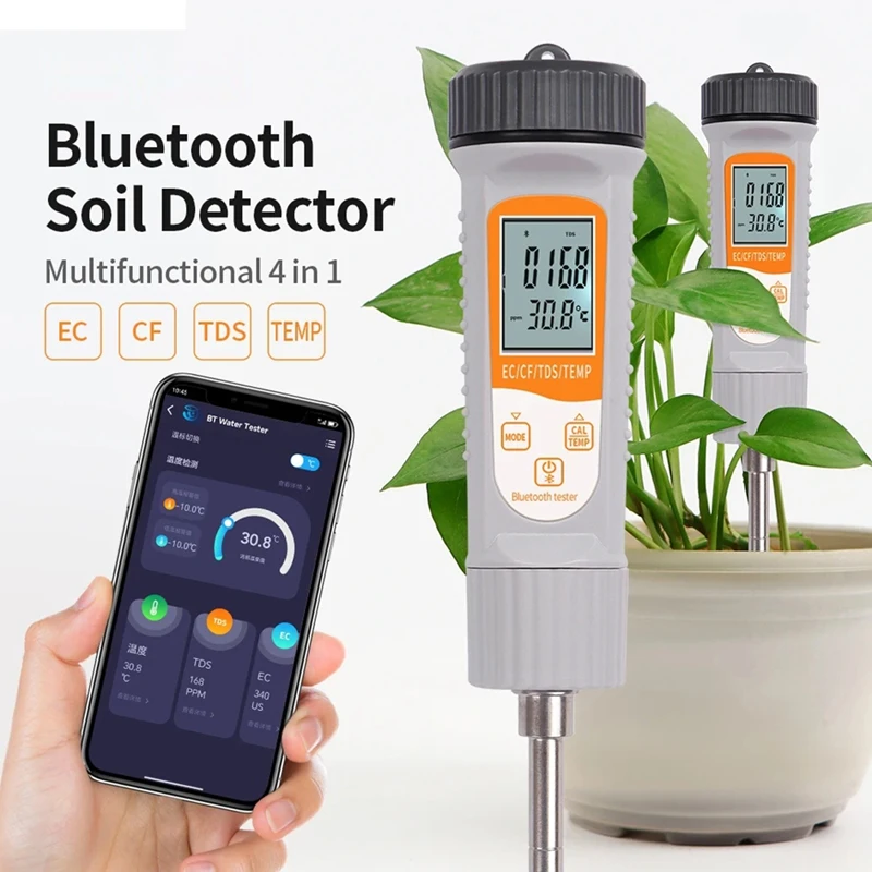 4 In 1 Soil Tester With Bluetooth EC/TDS/CF Temperature Meter Soil Detector For Hydroponics Planting Garden Greenhouse