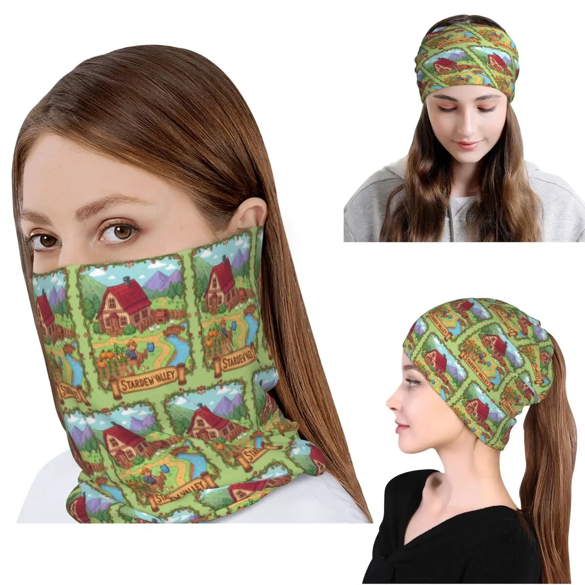 Stardew Valley Video Gamer Classic Pixel Art Bandana Neck Gaiter Magic Scarf Warm Balaclava Beanies Hat Unisex Adult Washable