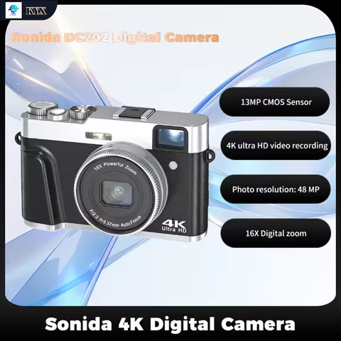 Sonida 4K Digital Camera Auto Focus 48MP Vlogging Camera 16x Zoom 13MP CMOS Sensor For Students Beginners