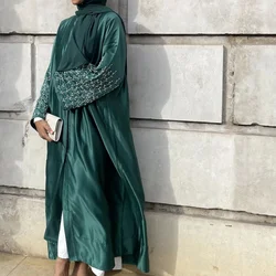 Open Keffiyeh Abaya Dress Beads Muslim Elegant With Tassel Belt Embroidered Women's Abaya 2024 For Women Dubai 2024 Luxury