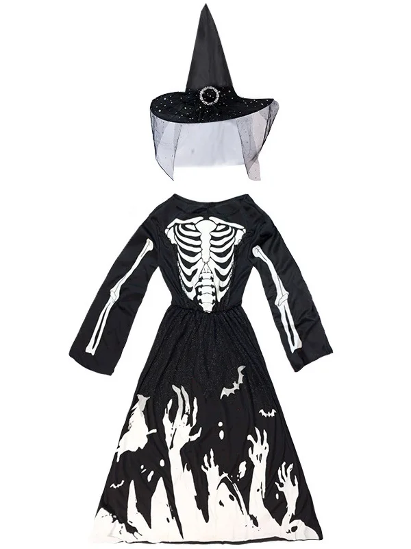 

Halloween Women's Skeleton Dress Night Light Death Skull Design Casual Unique Fashionable Spooky Costume for Halloween