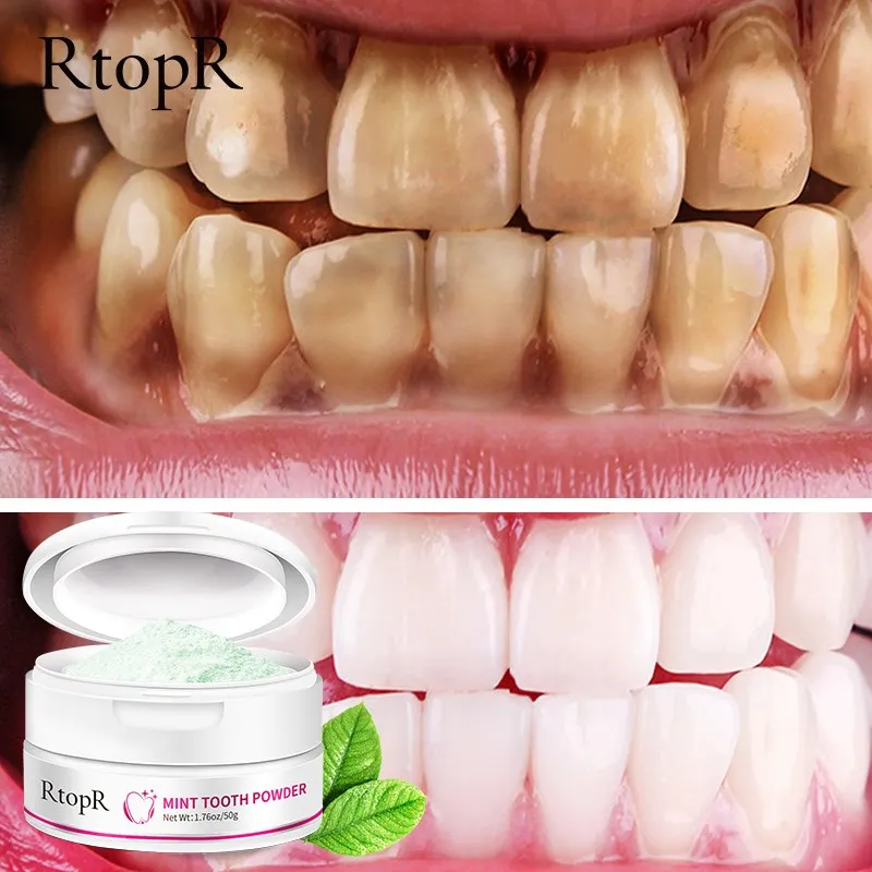 2PCS RtopR Teeth Whitening Powder Pearl Essence Natural Dental Toothpaste Toothbrush Kit Oral Hygiene For Remove Stains Plaque