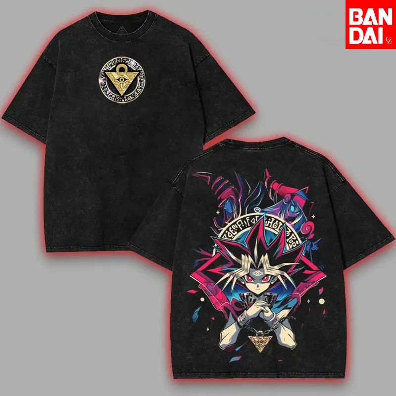Men's Vintage Washed T-shirt Yugioh Dark Magician Girl Harajuku Streetwear Oversized Crew Neck Anime Casual Short Sleeve Tops view 2