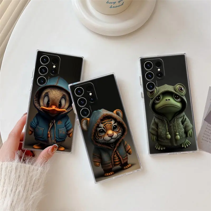

Phone Case S25Ultra For Samsung Galaxy S25 S24 S23 S21 Ultra S20 FE S22 Plus A55 5G Tiger Frog Monkey Duck Panda Cat Clear Cover