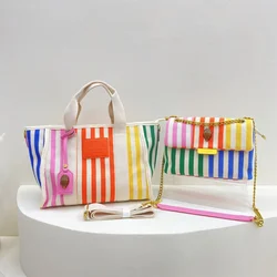 KURT GEIGER LONDON Canvas Tote Bags Fashion Large Capacity Colorful Stripe Shoulder Bag Women's Leisure Vacation Crossbody Bag