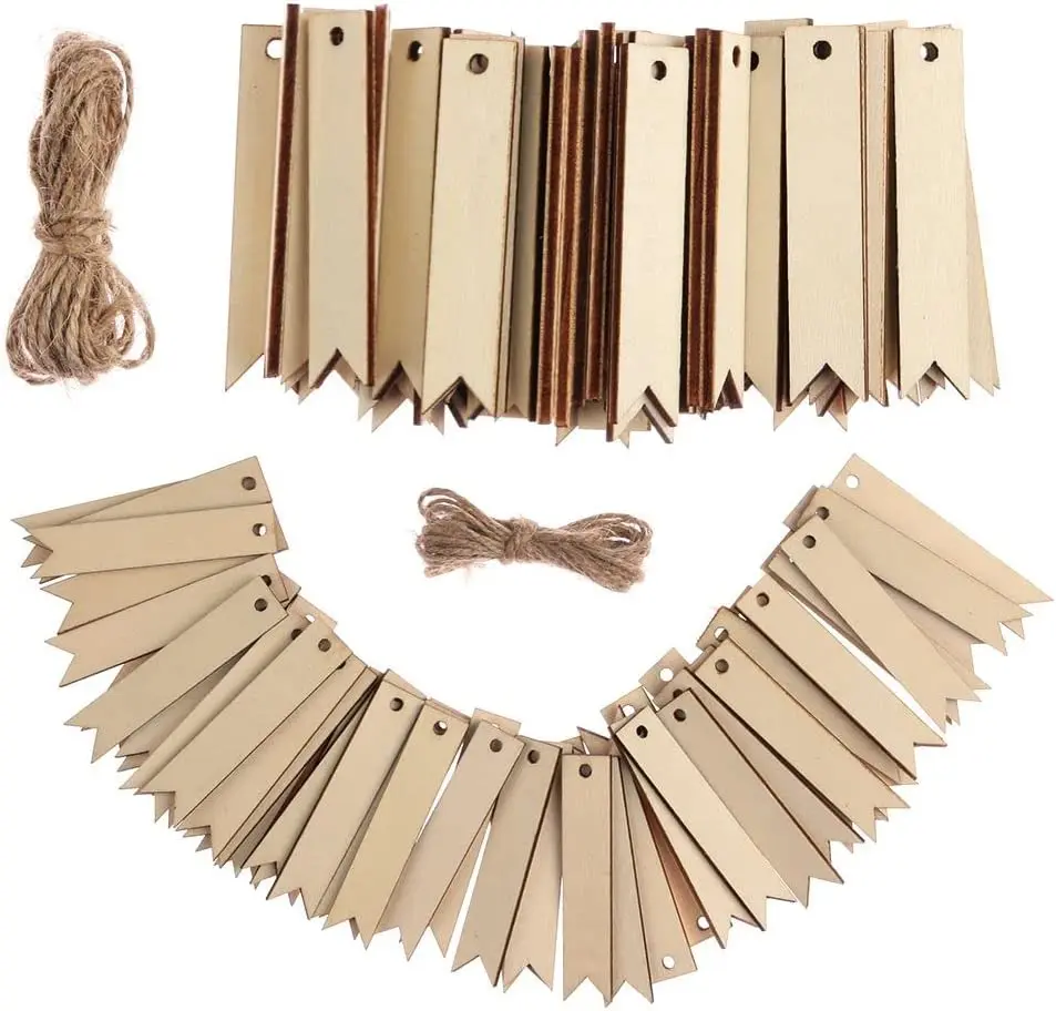 

10/20Pcs Unfinished Blank Rectangle Wooden Hanging Tags with Rope For DIY Craft Party Favor Wedding Gift Tags