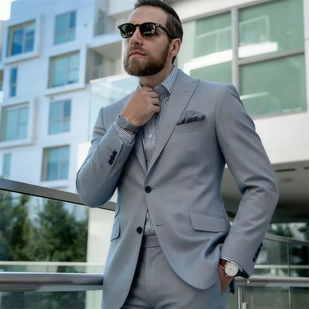 

Classic Solid Men's 2 Piece Suits Customized Wedding Business Casual Graduation Outfit Set for Men (Jacket+Pants)