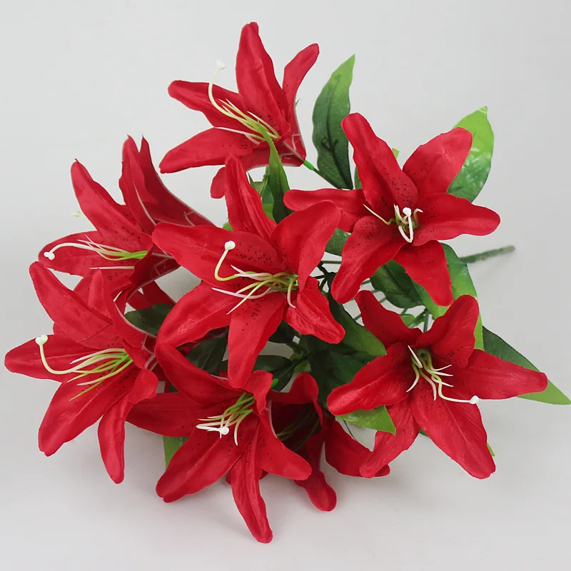 Künstliche Lilienblume, 10 Köpfe, künstliche Lilie, künstliche Blume, Hochzeit, Party, Dekoration, Blumenstrauß, Zuhause, Hotel, Büro, Garten, Heimdekoration – Detail 8