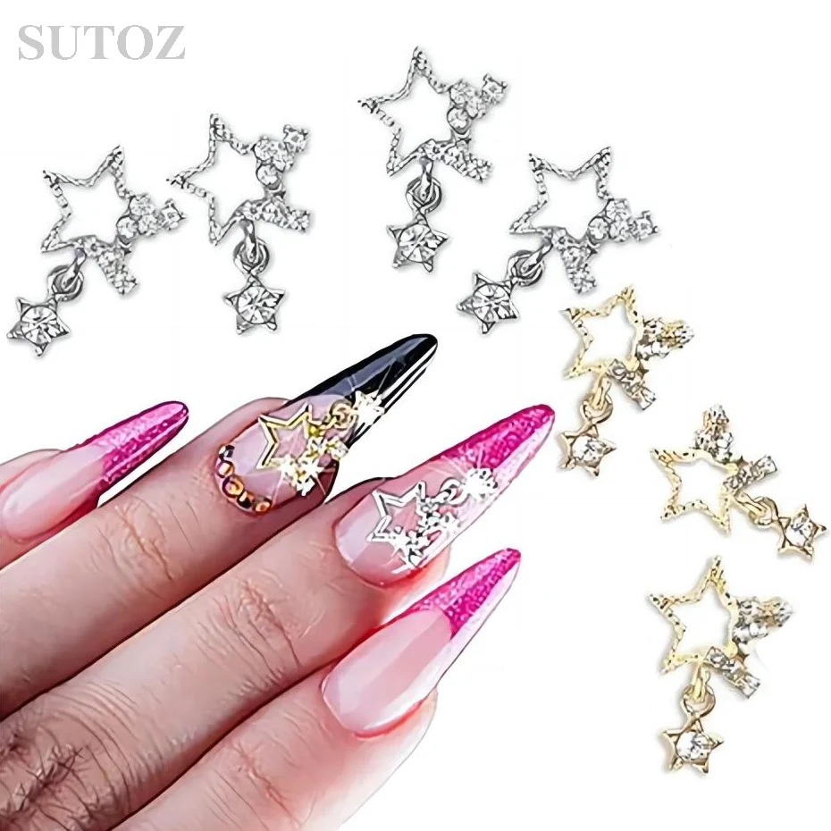 3D Star Rhinestones Nail Charms Y2K Accessories for Acrylic Nails 10Pcs Silver Star Gems Nail Art Decor 3D Nail Supplies LEWEX01